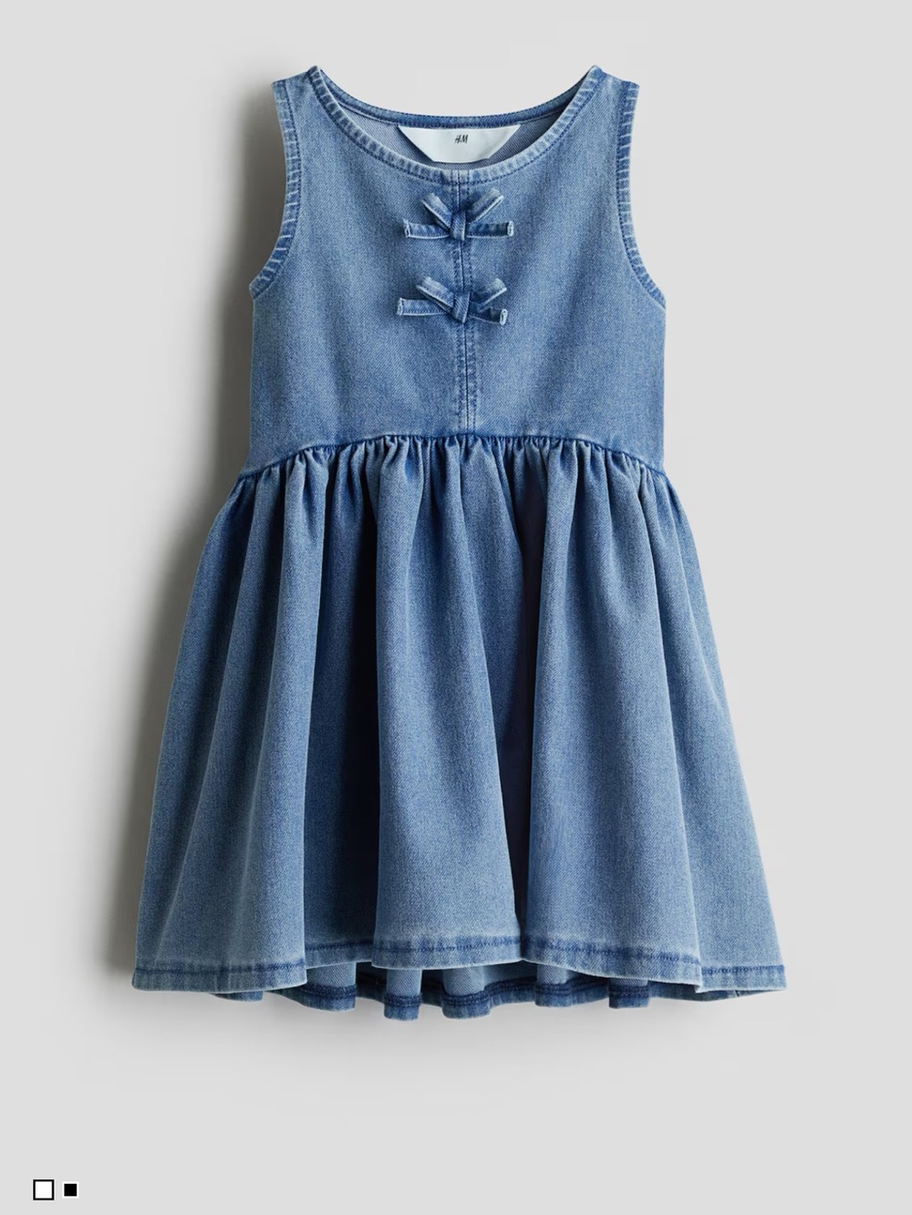 H&M Light Blue Denim Look Sleeveless Dress with Front Bows SZ 4-6Y